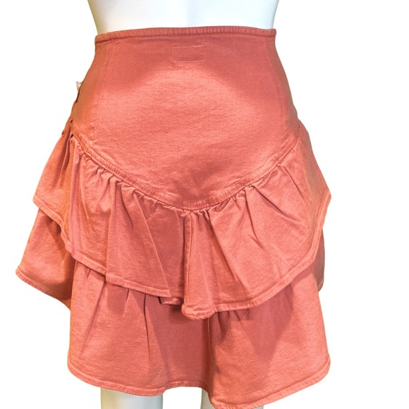 NWT MOTHER Red Ruffle Asymmetric Mini Denim Skirt- Sz 12 US - Picture 4 of 10